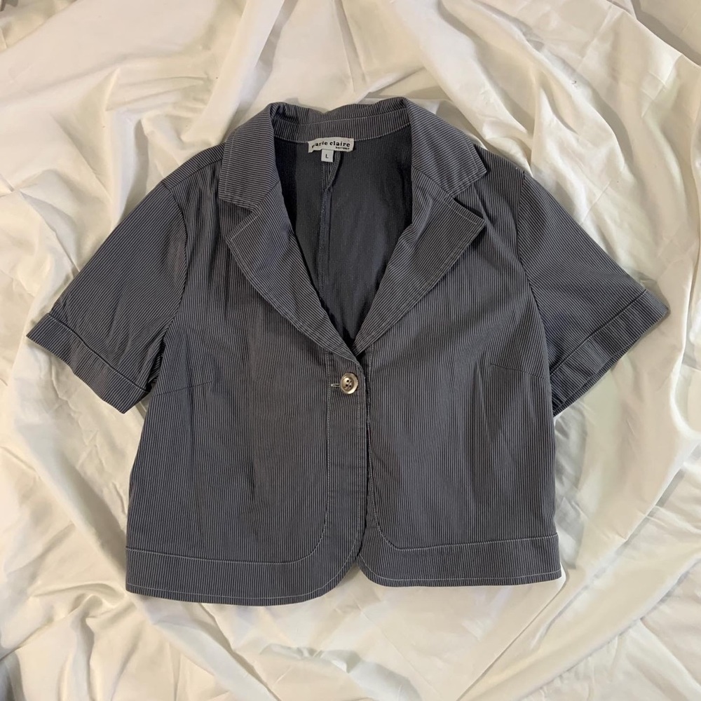 Blue Striped One-Button Blouse - Picture 4 of 5